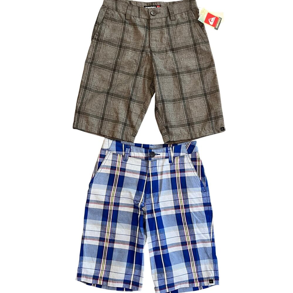 Quicksilver Gray blue Regency plaid chino shorts NEW boys size 25